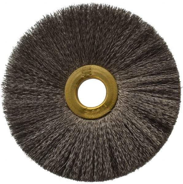 Osborn - 3" OD, 1/2" Arbor Hole, Crimped Stainless Steel Wheel Brush - 1/4" Face Width, 1" Trim Length, 0.005" Filament Diam, 20,000 RPM - Best Tool & Supply