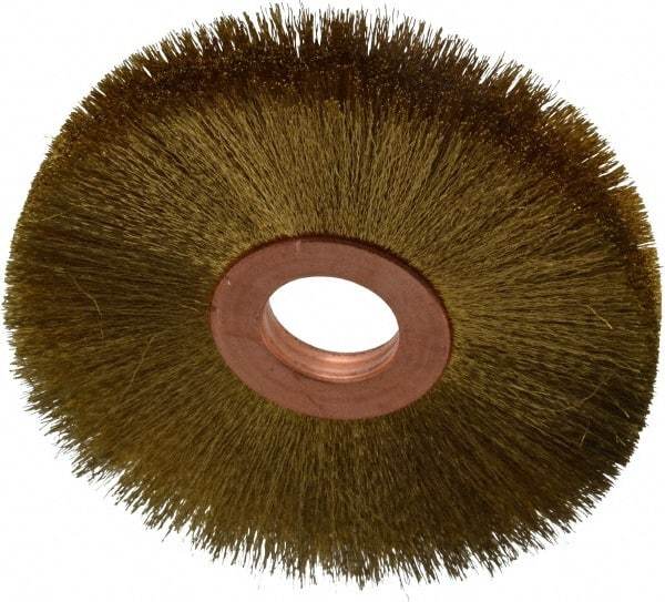 Osborn - 3" OD, 5/8" Arbor Hole, Crimped Brass Wheel Brush - 3/8" Face Width, 15/16" Trim Length, 0.005" Filament Diam, 15,000 RPM - Best Tool & Supply