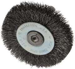 Osborn - 2" OD, 1/4" Shank Diam, Crimped Steel Wheel Brush - 3/8" Face Width, 7/16" Trim Length, 0.008" Filament Diam, 25,000 RPM - Best Tool & Supply