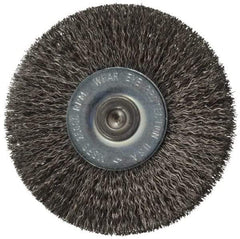 Osborn - 2-1/2" OD, 1/4" Shank Diam, Crimped Steel Wheel Brush - 7/16" Face Width, 11/16" Trim Length, 0.008" Filament Diam, 25,000 RPM - Best Tool & Supply