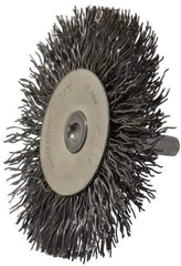 Osborn - 3" OD, 1/4" Shank Diam, Crimped Steel Wheel Brush - 7/16" Face Width, 3/4" Trim Length, 0.02" Filament Diam, 25,000 RPM - Best Tool & Supply