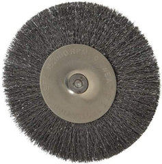 Osborn - 4" OD, 1/4" Shank Diam, Crimped Steel Wheel Brush - 1/2" Face Width, 1" Trim Length, 0.008" Filament Diam, 15,000 RPM - Best Tool & Supply