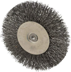 Osborn - 4" OD, 1/4" Shank Diam, Crimped Steel Wheel Brush - 1/2" Face Width, 1" Trim Length, 0.014" Filament Diam, 15,000 RPM - Best Tool & Supply