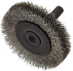 Osborn - 2" OD, 1/4" Shank Diam, Crimped Stainless Steel Wheel Brush - 3/8" Face Width, 7/16" Trim Length, 0.008" Filament Diam, 25,000 RPM - Best Tool & Supply