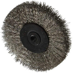 Osborn - 2-1/2" OD, 1/4" Shank Diam, Crimped Stainless Steel Wheel Brush - 7/16" Face Width, 11/16" Trim Length, 0.008" Filament Diam, 25,000 RPM - Best Tool & Supply