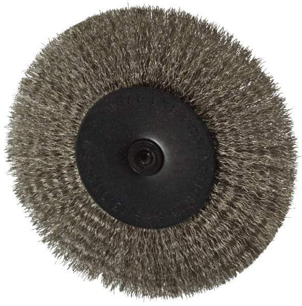 Osborn - 4" OD, 1/4" Shank Diam, Crimped Stainless Steel Wheel Brush - 1/2" Face Width, 1" Trim Length, 0.008" Filament Diam, 15,000 RPM - Best Tool & Supply