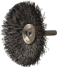 Osborn - 3" OD, 1/4" Shank Diam, Crimped Steel Wheel Brush - 7/16" Face Width, 15/16" Trim Length, 0.014" Filament Diam, 20,000 RPM - Best Tool & Supply