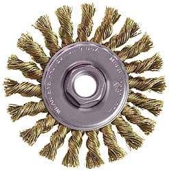 Osborn - 4" OD, M14x2.00 Arbor Hole, Knotted Stainless Steel Wheel Brush - 3/8" Face Width, 7/8" Trim Length, 0.02" Filament Diam, 20,000 RPM - Best Tool & Supply