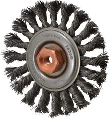 Osborn - 4" OD, 3/8-24 Arbor Hole, Knotted Steel Wheel Brush - 3/8" Face Width, 7/8" Trim Length, 0.014" Filament Diam, 20,000 RPM - Best Tool & Supply