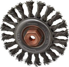 Osborn - 4" OD, 3/8-24 Arbor Hole, Knotted Steel Wheel Brush - 3/8" Face Width, 7/8" Trim Length, 0.02" Filament Diam, 20,000 RPM - Best Tool & Supply