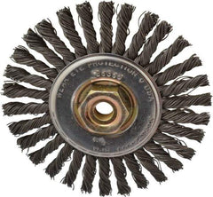 Osborn - 4" OD, M10x1.25 Arbor Hole, Knotted Steel Wheel Brush - 1/4" Face Width, 7/8" Trim Length, 0.02" Filament Diam, 20,000 RPM - Best Tool & Supply