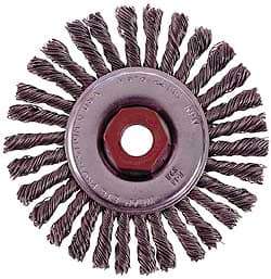 Osborn - 4" OD, M14x2.00 Arbor Hole, Knotted Stainless Steel Wheel Brush - 1/4" Face Width, 7/8" Trim Length, 0.02" Filament Diam, 20,000 RPM - Best Tool & Supply