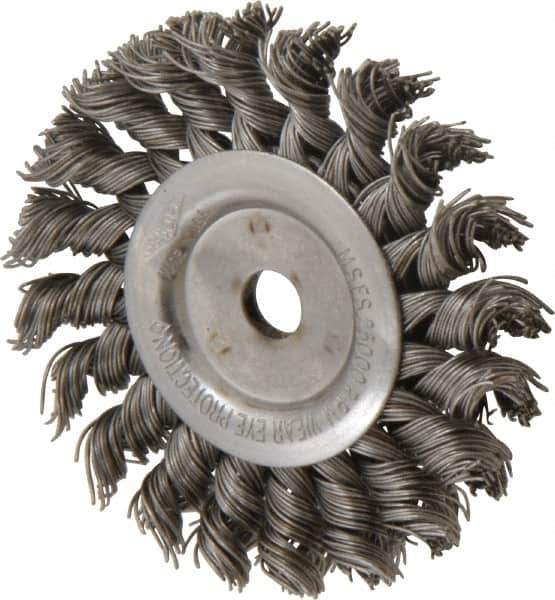 Osborn - 3" OD, 3/8" Arbor Hole, Knotted Steel Wheel Brush - 3/8" Face Width, 5/8" Trim Length, 0.02" Filament Diam, 25,000 RPM - Best Tool & Supply