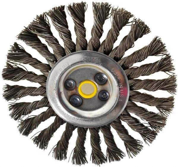 Osborn - 6" OD, 5/8" Arbor Hole, Knotted Steel Wheel Brush - 1/2" Face Width, 1-1/2" Trim Length, 0.025" Filament Diam, 9,000 RPM - Best Tool & Supply