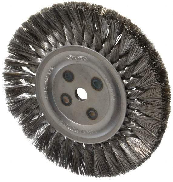 Osborn - 8" OD, 5/8" Arbor Hole, Knotted Steel Wheel Brush - 5/8" Face Width, 1-11/16" Trim Length, 0.014" Filament Diam, 8,500 RPM - Best Tool & Supply