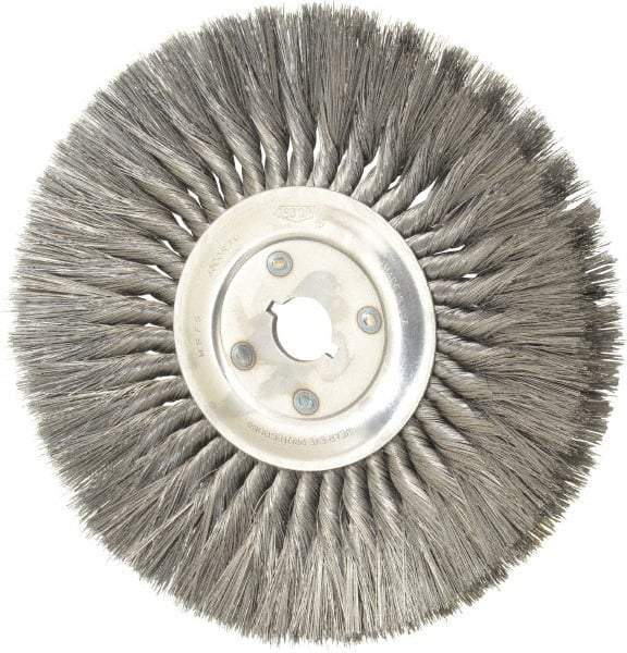 Osborn - 12" OD, 1-1/4" Arbor Hole, Knotted Steel Wheel Brush - 5/8" Face Width, 3-1/4" Trim Length, 0.014" Filament Diam, 4,500 RPM - Best Tool & Supply