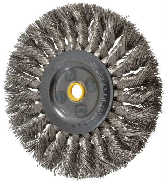 Osborn - 6" OD, 5/8" Arbor Hole, Knotted Stainless Steel Wheel Brush - 1/2" Face Width, 1-1/2" Trim Length, 0.016" Filament Diam, 9,000 RPM - Best Tool & Supply