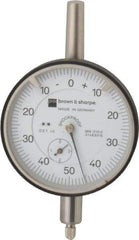 TESA Brown & Sharpe - 0.35" Range, 0-50-0 Dial Reading, 0.001" Graduation Dial Drop Indicator - 2-1/4" Dial, 0.1" Range per Revolution, Revolution Counter - Best Tool & Supply