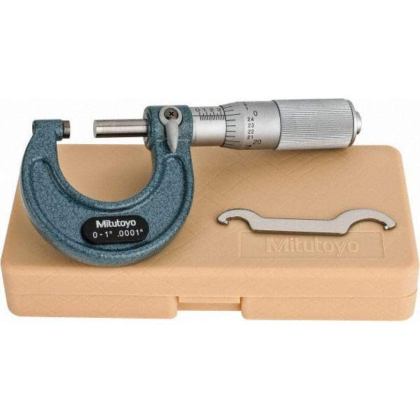 Mitutoyo - 0 to 1" Range, 0.0001" Graduation, Mechanical Outside Micrometer - Friction Thimble, Accurate to 0.0001" - Best Tool & Supply