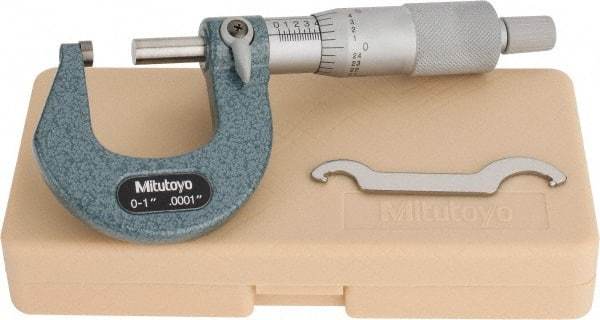 Mitutoyo - 0 to 1" Range, 0.0001" Graduation, Mechanical Outside Micrometer - Ratchet Stop Thimble, Accurate to 0.0001" - Best Tool & Supply