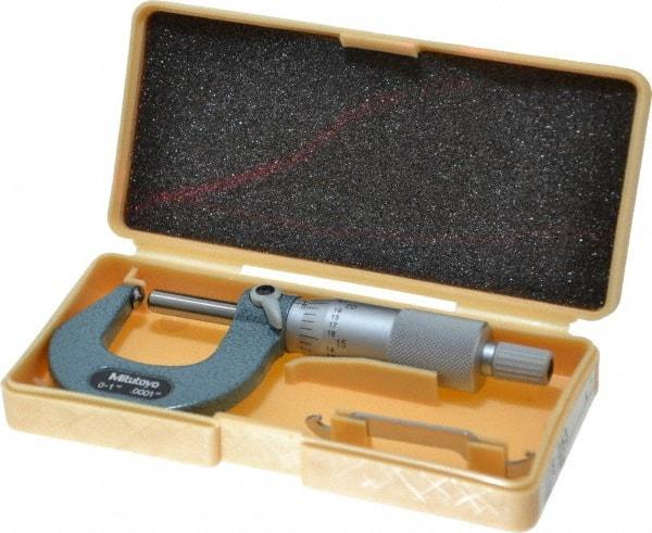 Mitutoyo - 1 Inch Max Measurement, 0.0001 Inch Graduation, Spherical Face Micrometer - Accuracy Up to 0.0002 Inch, Mechanical Operation, Ratchet Stop Thimble, Ball - Best Tool & Supply