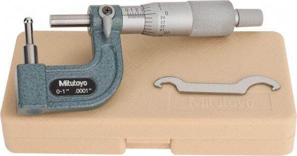 Mitutoyo - 1 Inch Measurement Range, 0.0001 Inch Graduation, Barrel Anvil, Ratchet Stop Thimble, Mechanical Tube Micrometer - Accurate Up to 0.0002 Inch, Carbide, Includes Plastic Case - Best Tool & Supply