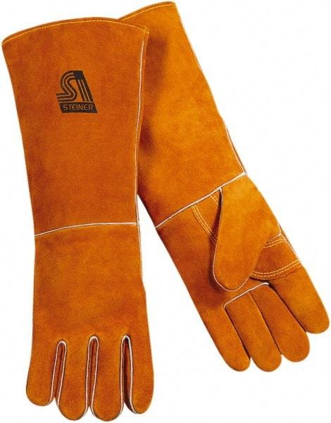 Steiner - Size L Cotton/Foam Lined Cowhide Welding Glove - 18" OAL, Gauntlet Cuff, Thumb Strap, For General Welding - Best Tool & Supply