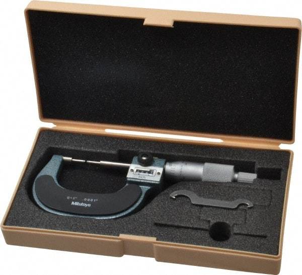 Mitutoyo - 1 Inch, Mechanical Spline Micrometer - Accurate Up to 0.00015 Inch, 0.0001 Inch Graduation, 1/4 Inch Spindle Diameter - Best Tool & Supply