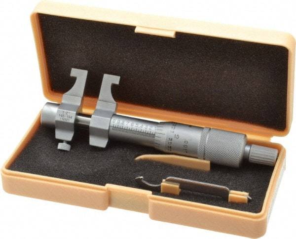 Mitutoyo - 1 to 2 Inch Range, Carbide Satin Chrome Coated, Mechanical Inside Caliper Micrometer - 0.001 Inch Graduation, 0.0003 Inch Accuracy - Best Tool & Supply