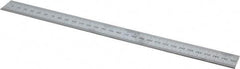 Mitutoyo - 12" Long, 1/64, 1/32" and 0.5, 1mm Graduation, Rigid Stainless Steel Rule - English/Metric Graduation Style, 1" Wide, Silver, Satin Chrome Finish - Best Tool & Supply