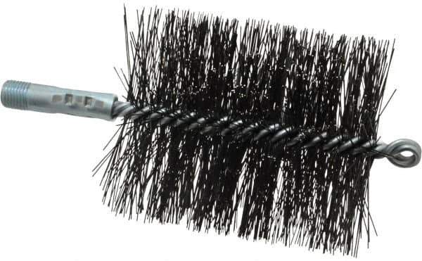 Schaefer Brush - 4-1/2" Brush Length, 3-3/4" Diam, Double Stem, Double Spiral Tube Brush - 7-1/2" Long, Tempered Steel Wire, 1/4" NPT Male Connection - Best Tool & Supply