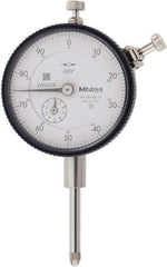 Mitutoyo - 1" Range, 0-100 Dial Reading, 0.001" Graduation Dial Drop Indicator - 2-3/16" Dial, 0.1" Range per Revolution, 0.002" Accuracy, Revolution Counter - Best Tool & Supply