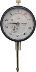 Mitutoyo - 1" Range, 0-50-0 Dial Reading, 0.001" Graduation Dial Drop Indicator - 2-1/4" Dial, 0.1" Range per Revolution, 0.002" Accuracy, Revolution Counter - Best Tool & Supply