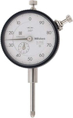 Mitutoyo - 1" Range, 100-0 Dial Reading, 0.001" Graduation Dial Drop Indicator - 2-1/4" Dial, 0.1" Range per Revolution, 0.002" Accuracy, Revolution Counter - Best Tool & Supply