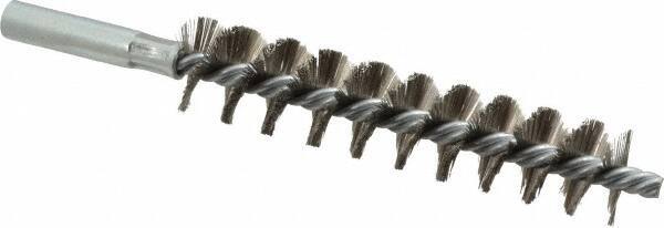 Schaefer Brush - 4" Brush Length, 7/8" Diam, Double Stem, Single Spiral Tube Brush - 6-1/4" Long, Stainless Steel, 12-24 Female Connection - Best Tool & Supply