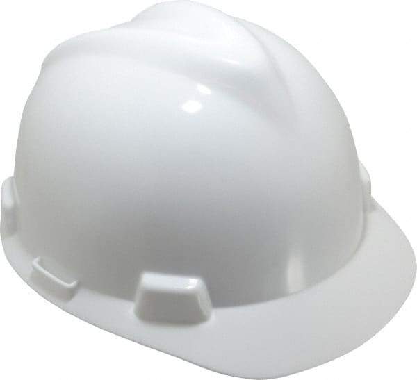 MSA - ANSI Type I, Class E Rated, 8-Point, Pin Lock Adjustment Hard Hat - One Size Fits Most, White, Standard Brim - Best Tool & Supply