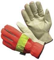 PRO-SAFE - Size S (7) Grain Pigskin Cold Protection Work Gloves - For Work & Driver, Uncoated, Slip-On Cuff, Full Fingered, Orange, Paired - Best Tool & Supply