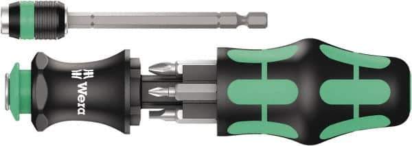 Wera - 8 Piece Bit Screwdriver - Phillips, Slotted, Square, with Storage - Best Tool & Supply