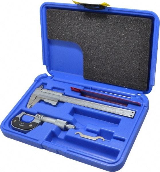 Value Collection - 3 Piece, Machinist Caliper and Micrometer Tool Kit - 0 to 1 Inch Micrometer, 0.0001 Inch Graduation - Best Tool & Supply