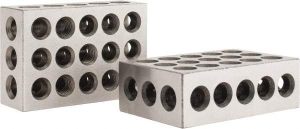 Value Collection - 0.0003 Squareness Per Inch, Hardened Steel, 1-2-3 Block with 23 Hole Setup Block - 0.0001 to 0.0007 Inch Overall Tolerance, 3/8 - 16 Inch Tapped Hole Size, 56-60 HRC Hardness, Sold As Matched Pair - Best Tool & Supply