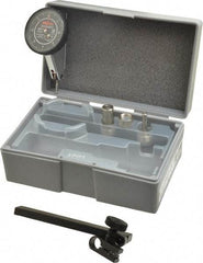 Mitutoyo - 9 Piece, 0" to 0.016" Measuring Range, 40mm Dial Diam, 0-4-0 Dial Reading, Black Dial Test Indicator Kit - 0.0002" Accuracy, 0.59" Contact Point Length, 0.039, 0.079 & 0.118" Ball Diam, 0.0001" Dial Graduation - Best Tool & Supply