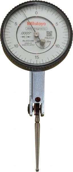 Mitutoyo - 0.06 Inch Range, 0.0005 Inch Dial Graduation, Horizontal Dial Test Indicator - 1.5748 Inch White Dial, 0-15-0 Dial Reading, Accurate to 0.0005 Inch - Best Tool & Supply