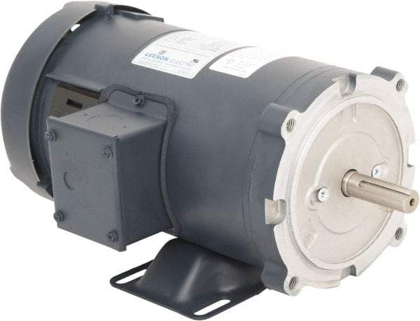 Leeson - 1 Max hp, 2,500 Max RPM, DC Electric AC DC Motor - 90 V Input, S56C Frame, 5/8" Shaft Diam, C-Face with Base Mount, TEFC Enclosure - Best Tool & Supply