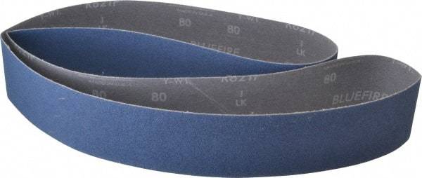 Norton - 2-1/2" Wide x 60" OAL, 80 Grit, Zirconia Alumina Abrasive Belt - Zirconia Alumina, Medium, Coated, Y Weighted Cloth Backing, Dry, Series R821 - Best Tool & Supply