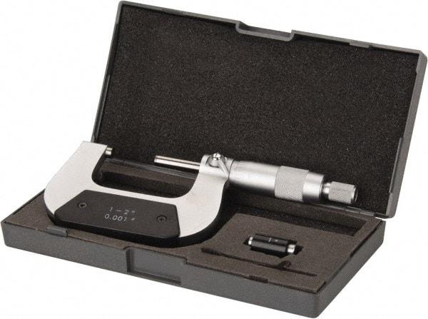 Value Collection - 1 to 2" Range, 0.001" Graduation, Mechanical Outside Micrometer - Ratchet Stop Thimble - Best Tool & Supply