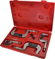 Value Collection - 0 to 4" Range, 4 Piece Mechanical Outside Micrometer Set - 0.0001" Graduation, 0.000160, 0.000200 Accuracy, Ratchet Stop Thimble, Carbide Tipped, Forged Steel (Frame) Face - Best Tool & Supply