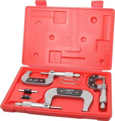 Value Collection - 0 to 3" Range, 3 Piece Mechanical Outside Micrometer Set - 0.0001" Graduation, 0.000160, 0.000200 Accuracy, Ratchet Stop Thimble, Carbide Tipped, Forged Steel (Frame) Face - Best Tool & Supply