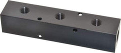 Made in USA - 1/4" Inlet, 1/8" Outlet Manifold - 4-3/4" Long x 1" Wide x 1" High, 0.17" Mount Hole, 2 Inlet Ports, 3 Outlet Ports - Best Tool & Supply