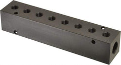 Made in USA - 3/8" Inlet, 1/8" Outlet Manifold - 7.62" Long x 1-1/4" Wide x 1-1/4" High, 0.2" Mount Hole, 2 Inlet Ports, 8 Outlet Ports - Best Tool & Supply