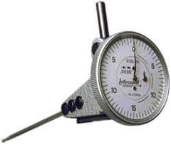 INTERAPID - 0.06 Inch Range, 0.0005 Inch Dial Graduation, Vertical Dial Test Indicator - 1-1/2 Inch White Dial, 0-15-0 Dial Reading - Best Tool & Supply